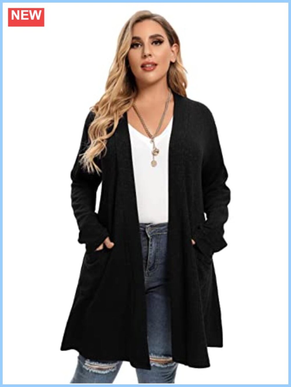 Plus Size Open Front Knit Cardigan Sweater with Pockets